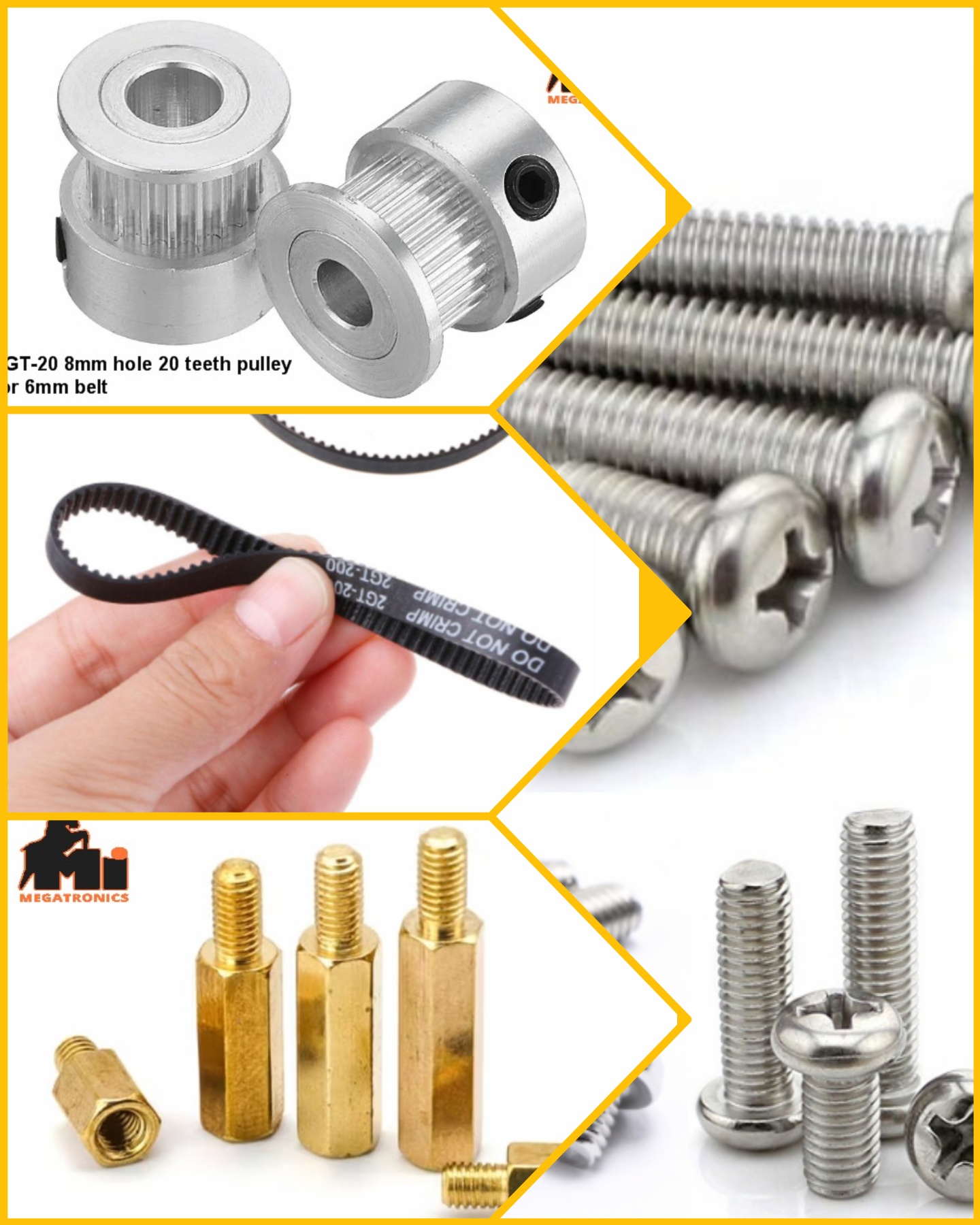 Nuts, Bolts, Spacers, Screws, Gears, Belts, Pulleys